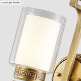 Brass Double Glass Wall Sconce Lamp - Modernist Style 2 Lights Ideal For Corridors