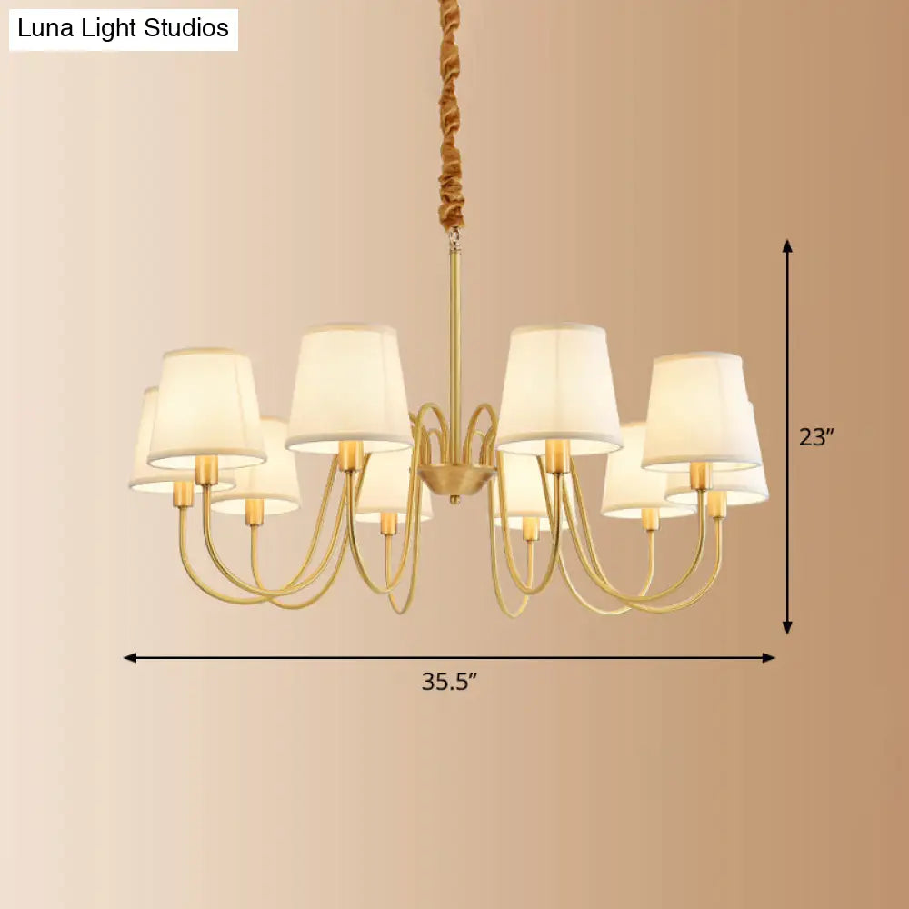 Brass Fabric Bucket Shade Suspension Light - Simplicity Chandelier For Living Room