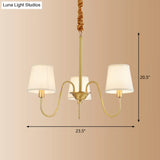 Brass Fabric Bucket Shade Suspension Light - Simplicity Chandelier For Living Room