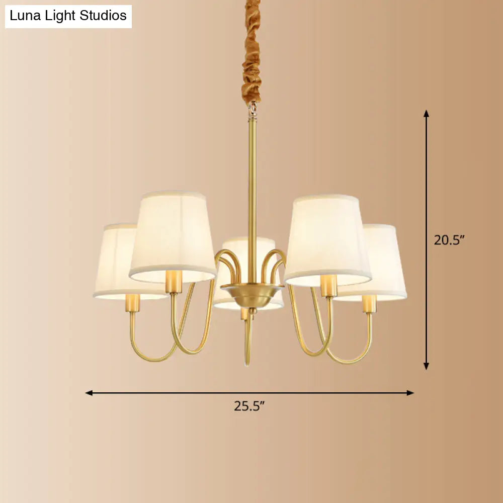 Brass Fabric Bucket Shade Suspension Light - Simplicity Chandelier For Living Room