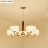 Brass Fabric Drum Chandelier: Minimalist Pendant Light For Living Room
