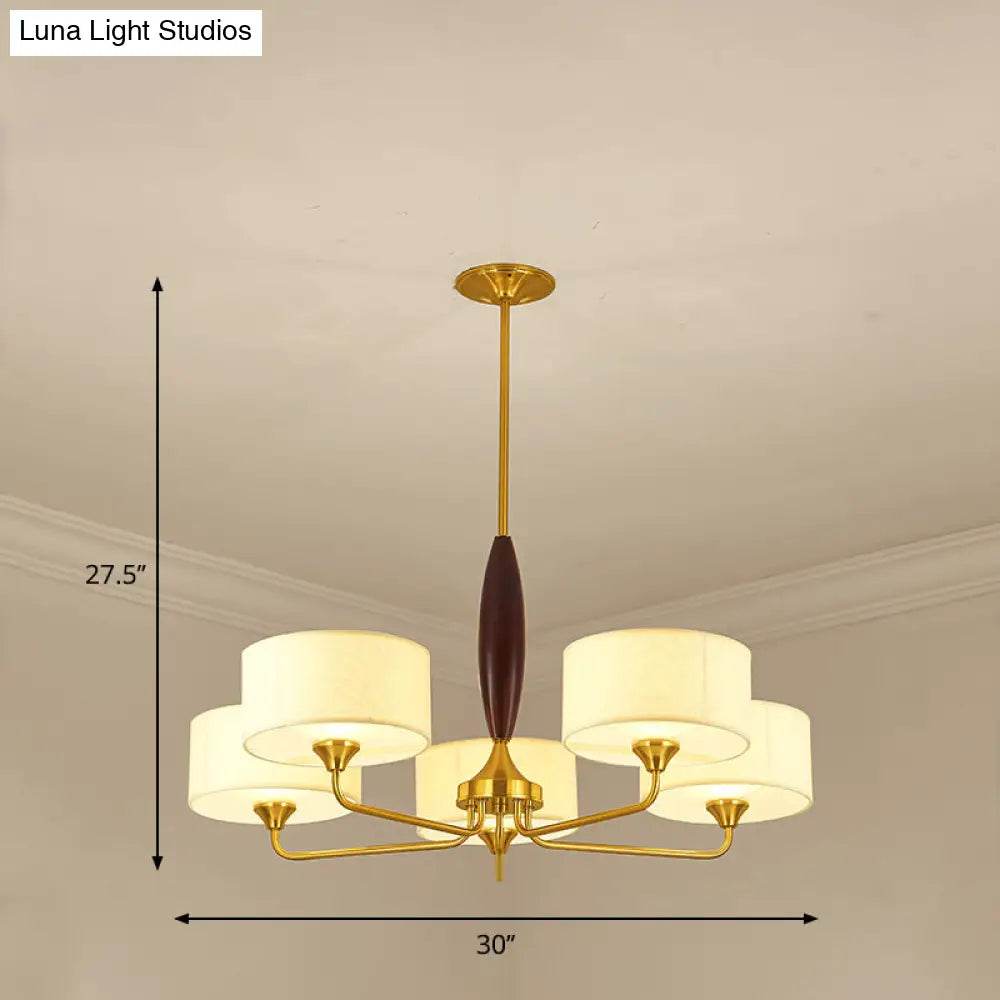 Brass Fabric Drum Chandelier: Minimalist Pendant Light For Living Room