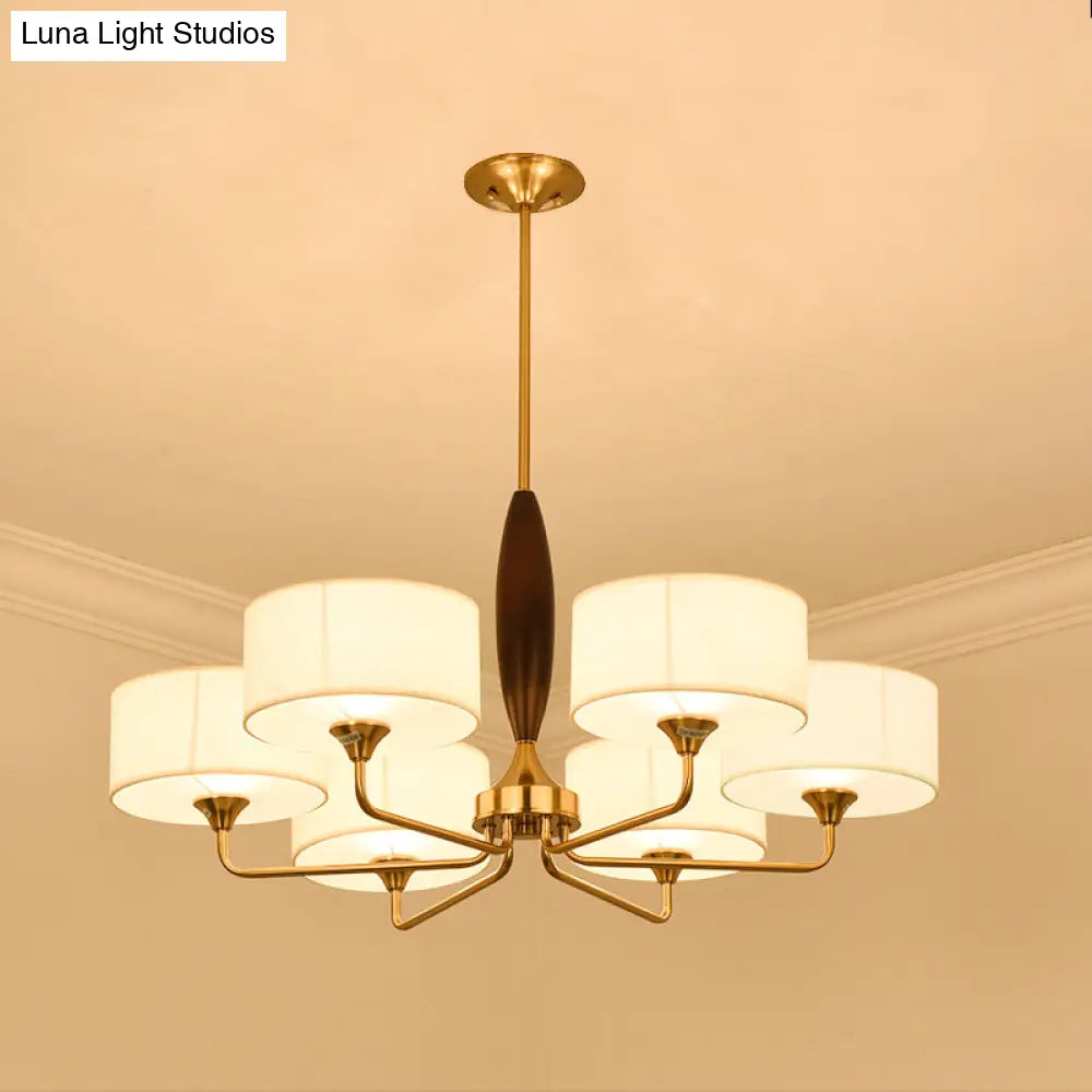Brass Fabric Drum Chandelier: Minimalist Pendant Light For Living Room