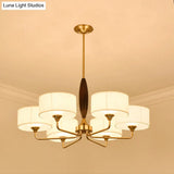Brass Fabric Drum Chandelier: Minimalist Pendant Light For Living Room
