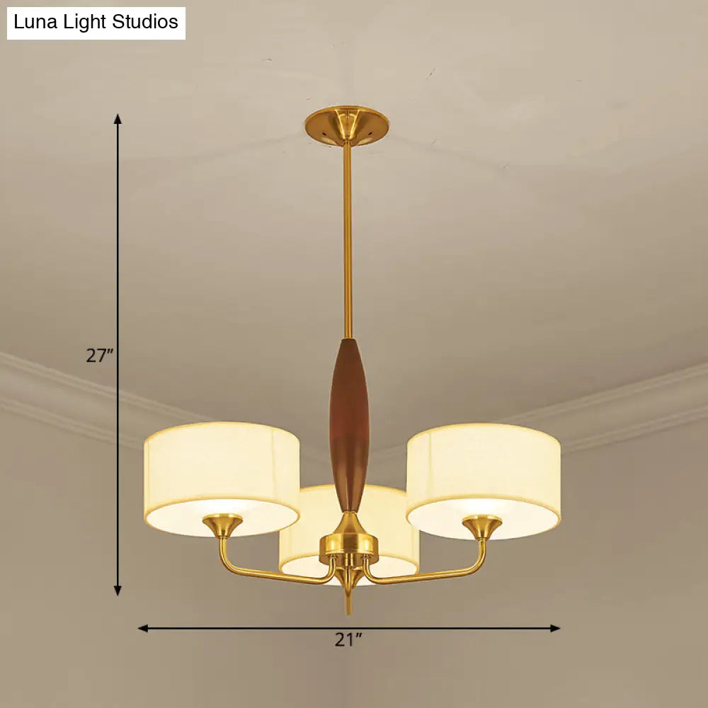 Brass Fabric Drum Chandelier: Minimalist Pendant Light For Living Room