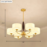 Brass Fabric Drum Chandelier: Minimalist Pendant Light For Living Room