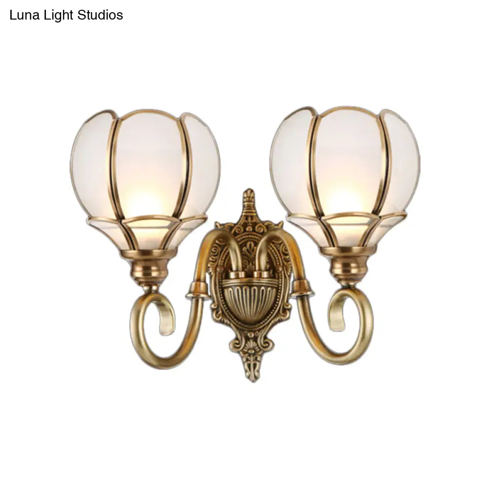 Brass Flower Sconce Wall Lamp For Bedroom - Traditional 1/2-Bulb Metal Light Fixture