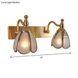 Brass Flower Wall Sconce With Frosted Opal Glass - 1/2/3 Lights Rural Bathroom Vanity Lighting