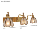 Brass Flower Wall Sconce With Frosted Opal Glass - 1/2/3 Lights Rural Bathroom Vanity Lighting