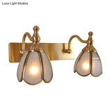 Brass Flower Wall Sconce With Frosted Opal Glass - 1/2/3 Lights Rural Bathroom Vanity Lighting