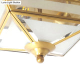 Brass Flush Mount Ceiling Light Fixture For Dining Room - Tradition Rectangle Design Frosted Opal