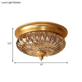 Brass Flush Mount Lamp With Prismatic Glass Dome For Corridor - 2 Heads Colonial Style 10’/12’ W
