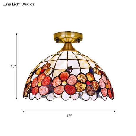 Brass Flushmount Tiffany Flower - Edge Shell Ceiling Light - 1 - Light Bowl Fixture