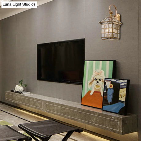 Brass Geometric Sconce: Traditional 3-Bulb Wall Lamp For Living Room