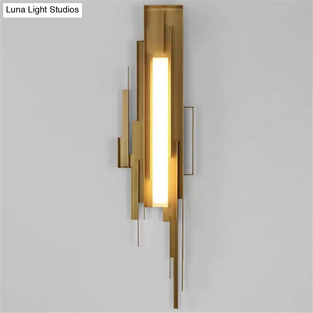 Brass/Gold Sconce Lamp: Irregular Shape With Left/Right Tip - Unique Metal Wall Lighting Fixture