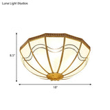 Brass Inverted Flush Ceiling Lamp With Milky Glass 4 Lights And Wave Pattern - Ideal For Bedrooms