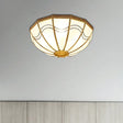 Brass Inverted Flush Ceiling Lamp With Milky Glass 4 Lights And Wave Pattern - Ideal For Bedrooms