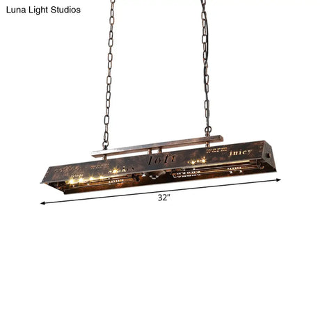 Brass Island Pendant Light - Loft Style Hanging Lamp With Etched Lettering Metal Finish