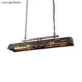 Brass Island Pendant Light - Loft Style Hanging Lamp With Etched Lettering Metal Finish