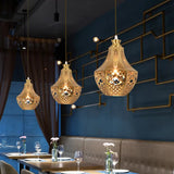 Brass Laser Cut Ceiling Light With Suspended Decorative Metal Fixture For 1 Bulb