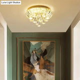 Brass Led Flush Mount Ceiling Light: Small Crystal Simplicity For Hallways