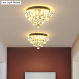 Brass Led Flush Mount Ceiling Light: Small Crystal Simplicity For Hallways