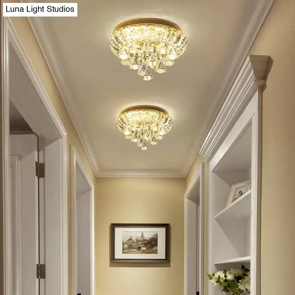 Brass Led Flush Mount Ceiling Light: Small Crystal Simplicity For Hallways
