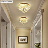 Brass Led Flush Mount Ceiling Light: Small Crystal Simplicity For Hallways