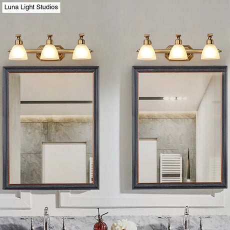 Brass Led Vanity Lighting For Makeup In Frosted Glass - American Bathroom Fixture