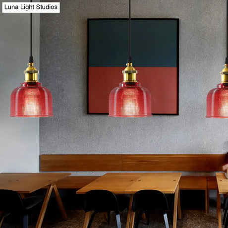 Brass Loft Style Single-Bulb Pendant Ceiling Light With Lattice Glass Bowl Design