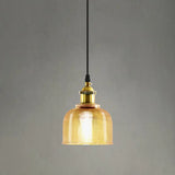 Brass Loft Style Single-Bulb Pendant Ceiling Light With Lattice Glass Bowl Design / Amber