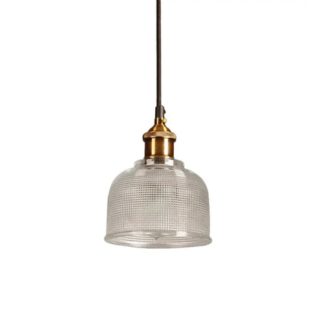 Brass Loft Style Single-Bulb Pendant Ceiling Light With Lattice Glass Bowl Design / Clear