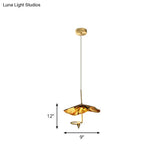 Brass Lotus Hanging Ceiling Light For Dining Room - 1 Metal Pendant Head