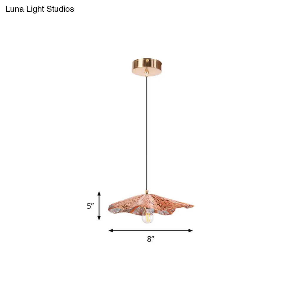 Brass Lotus Hanging Ceiling Light For Dining Room - 1 Metal Pendant Head