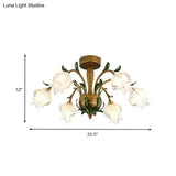 Brass Metal Led Ceiling Light: Countryside Flower Style 6/8/10 Bulbs Semi Flush Mount For Bedroom