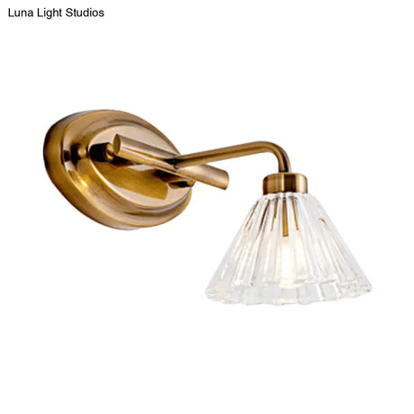 Brass Metal Led Cone Vanity Light Fixture - Traditional 1/2/3-Bulb Wall Sconce Lighting For