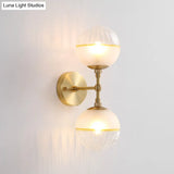 Brass Modern Spherical Wall Sconce With Frosted Glass And 2 Bulbs
