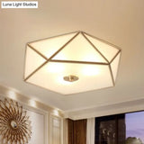 Brass Pentagonal Flushmount Ceiling Lamp: Simplicity Collection - Satin Opal Glass Flush - Mount