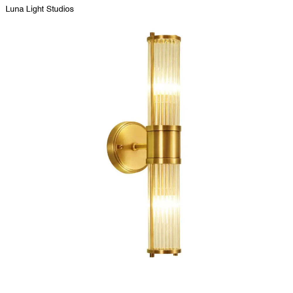 Brass Ribbed Crystal Wall Sconce With 1/2-Light For Traditional Bedroom Lighting