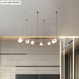 Brass Ringed Glass Chandelier - Postmodern Cream Orb 8-Bulb Light Fixture For Kitchen Bar