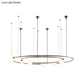 Brass Ringed Glass Chandelier - Postmodern Cream Orb 8-Bulb Light Fixture For Kitchen Bar