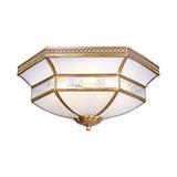 Brass Scalloped Ceiling Mounted Light With White Glass Shades - 3/4 Head Flush Mount Lamp For Living