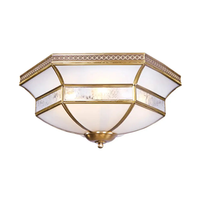 Brass Scalloped Ceiling Mounted Light With White Glass Shades - 3/4 Head Flush Mount Lamp For Living