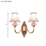 Brass Scalloped Crystal Wall Sconce - Traditional 2-Head Led Lamp For Living Room