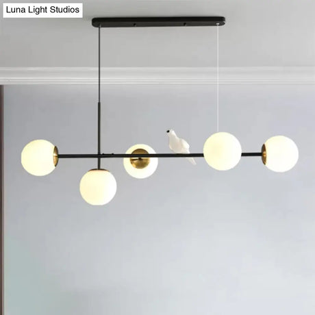 Brass Sphere Ceiling Light With Adjustable Cord - Industrial 5-Light Island Pendant Amber/Milky
