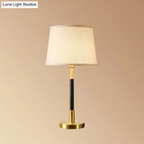 Brass Table Lamp - Traditional Tapered Drum Fabric Nightstand Lighting For Living Room
