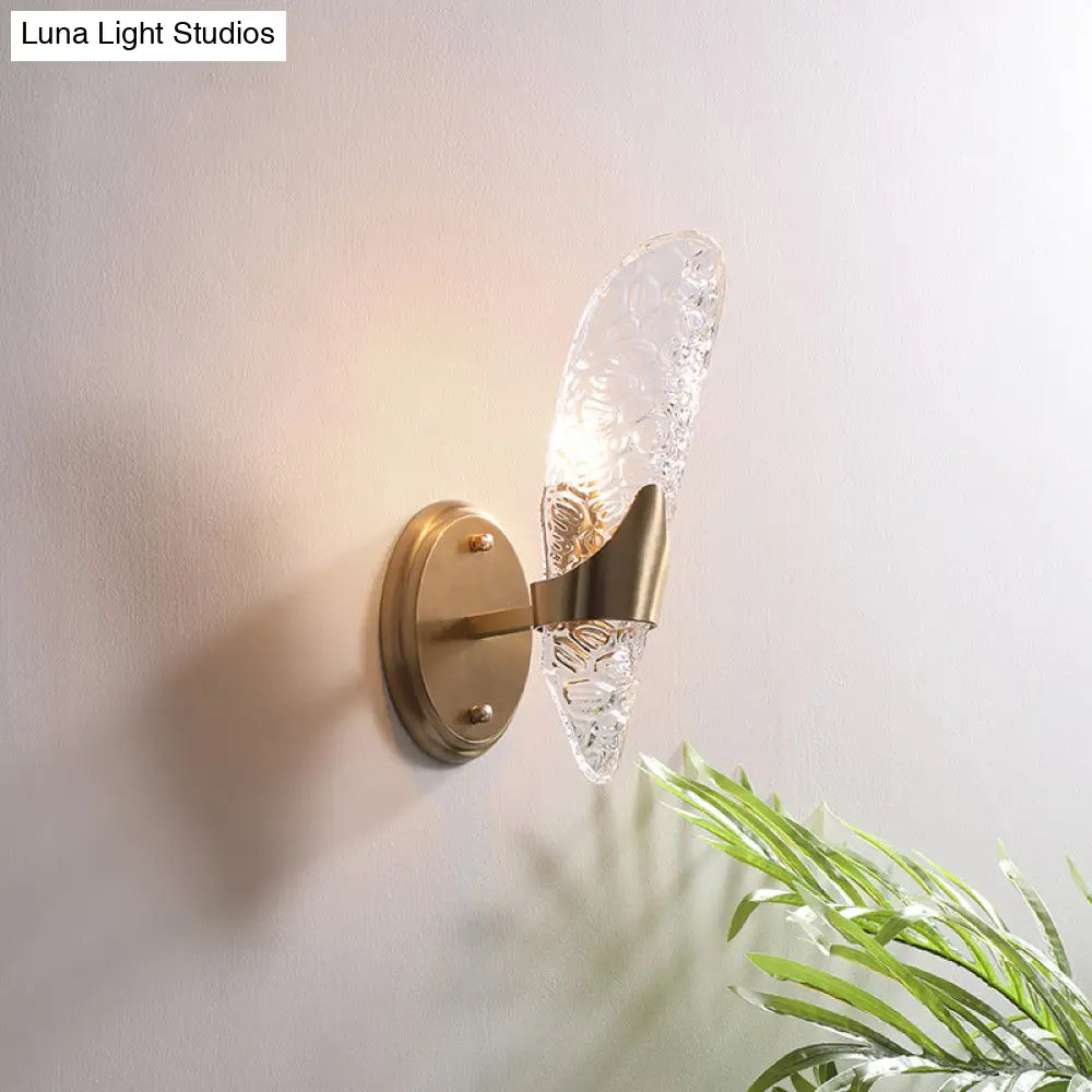 Brass Textured Glass Sconce Light With Exposed Wall Mount - Modern Lighting For Dining Room