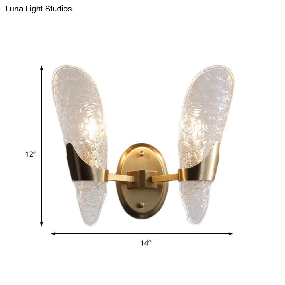 Brass Textured Glass Sconce Light With Exposed Wall Mount - Modern Lighting For Dining Room