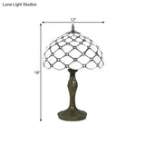 Brass Tiffany White Glass Beaded Task Lamp With Scalloped Edge - 1 Light Night Lighting