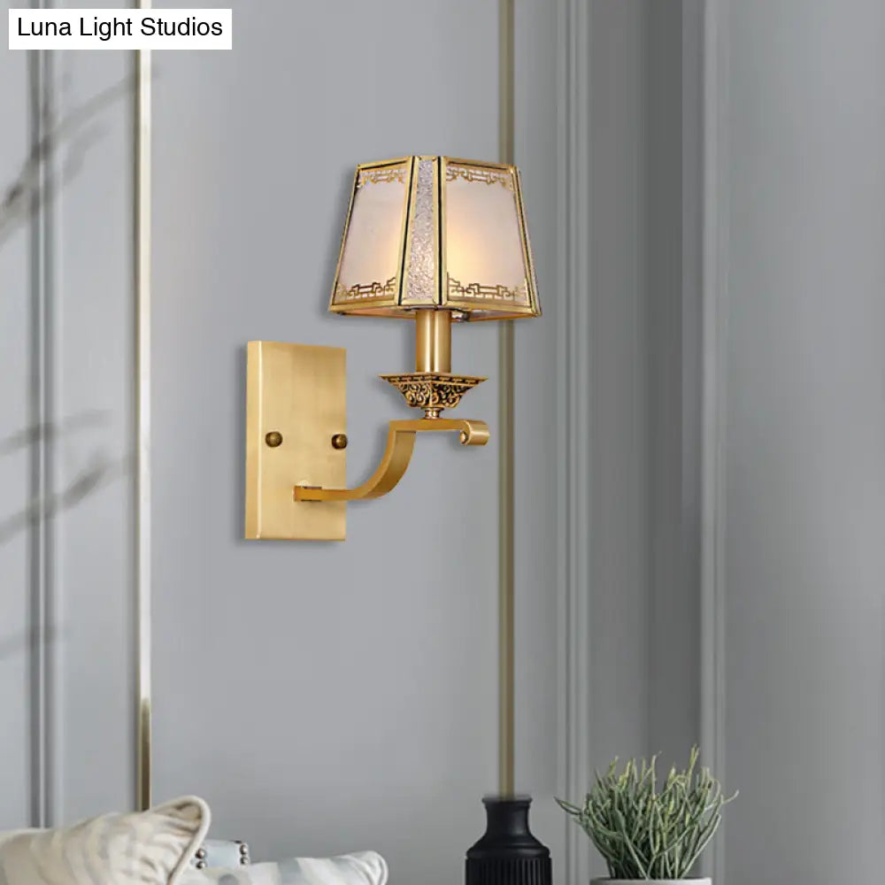 Brass Trapezoid Retro Wall Light Fixture - Stylish 1/2-Light Vanity Lighting For Bedroom